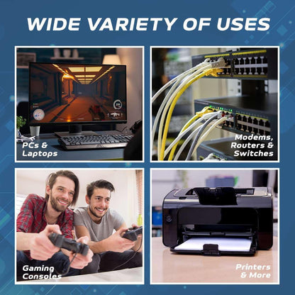 75Ft Black Cat5E Ethernet Network Patch Cable Internet Wire for Modem, Router, Pc, TV, Consoles