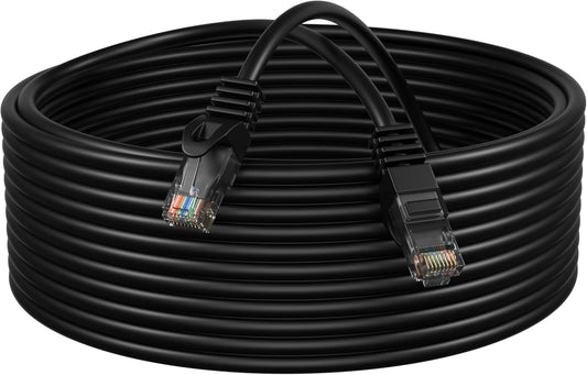 75Ft Black Cat5E Ethernet Network Patch Cable Internet Wire for Modem, Router, Pc, TV, Consoles